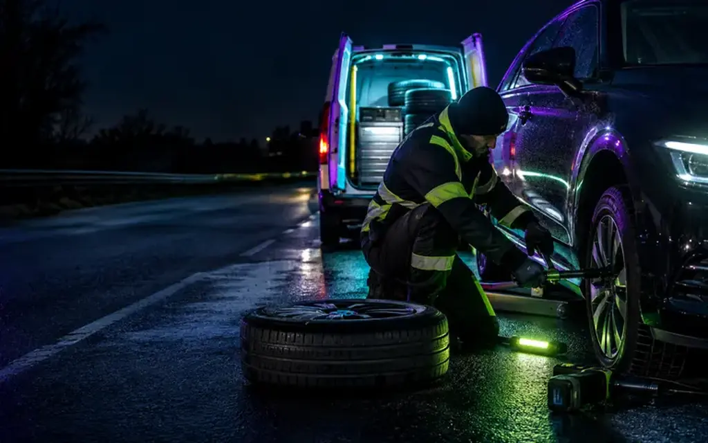 mobile private hire tyre fitting for a punctured tyre