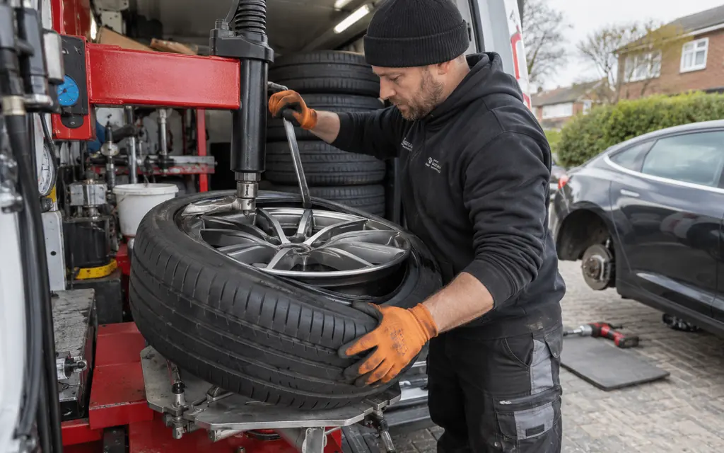 mobile reinforced tyre fitting for a loaded estate car