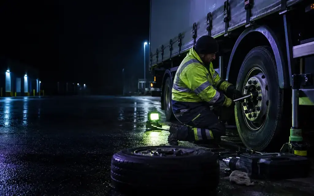 HGV wheel safety inspection after wheel refitting