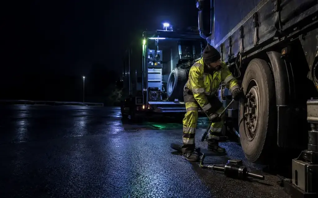 lorry drive tyre tread inspection